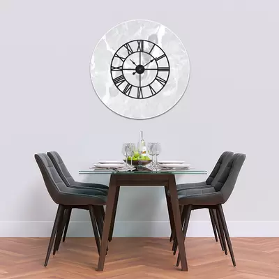 Glass Clock With Skeleton Frame in Grey Italian Granite - 100cm Wide