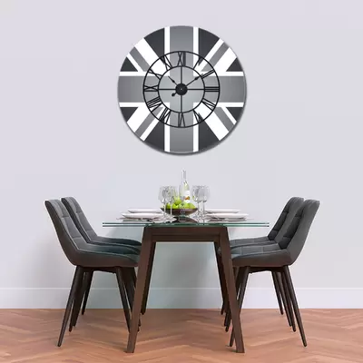 Glass Clock With Skeleton Frame in Grey Union Jack - 80cm Wide