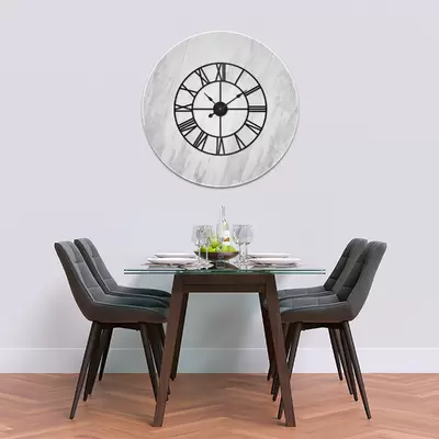 Glass Clock With Skeleton Frame in Italian Marble - 70cm Wide