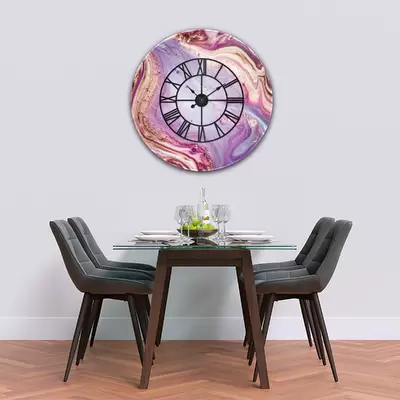 Glass Clock With Skeleton Frame in Liquid Amethyst - 50cm Wide