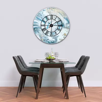 Glass Clock With Skeleton Frame in Liquid Aqua - 80cm Wide