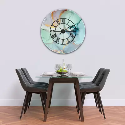Glass Clock With Skeleton Frame in Liquid Aquamarine - 80cm Wide