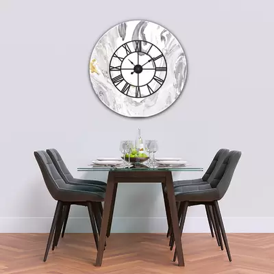 Glass Clock With Skeleton Frame in Liquid Azurite - 60cm Wide
