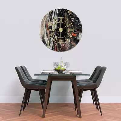 Glass Clock With Skeleton Frame in Liquid Black - 80cm Wide