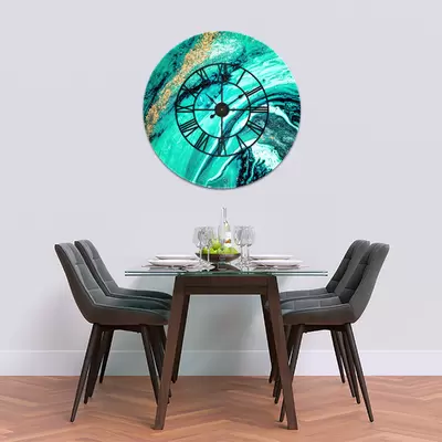 Glass Clock With Skeleton Frame in Liquid Emerald - 70cm Wide