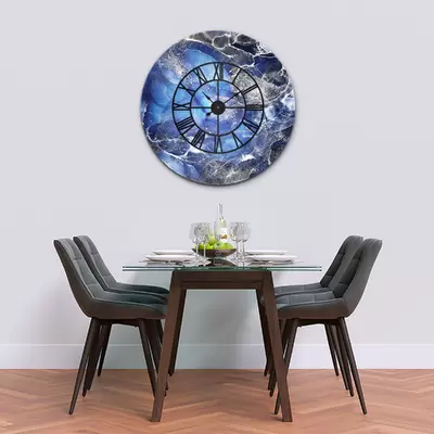 Glass Clock With Frame in Liquid Galaxy - 100cm Wide