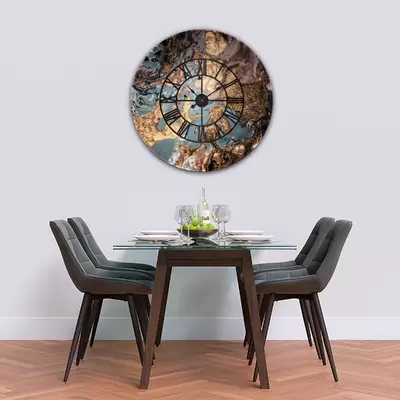 Glass Clock With Skeleton Frame in Liquid Gold - 60cm Wide
