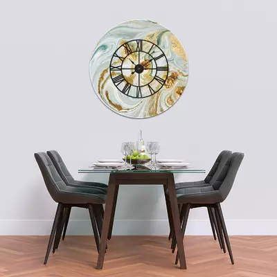 Glass Clock With Skeleton Frame in Liquid Jade - 100cm Wide