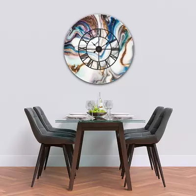 Glass Clock With Skeleton Frame in Liquid Pearl - 90cm Wide