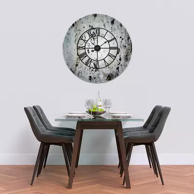 Glass Clock With Skeleton Frame in Marble - 60cm Wide