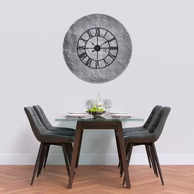 Glass Clock With Skeleton Frame in Monochrome Slate - 100cm Wide