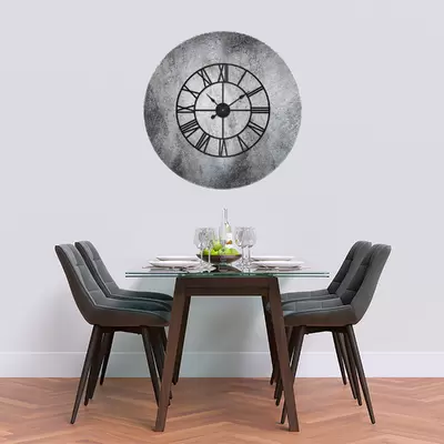 Glass Clock With Skeleton Frame in Monochrome Stone - 100cm Wide