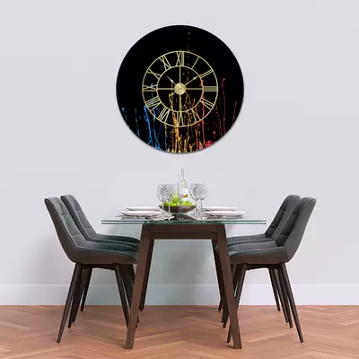 Glass Clock With Skeleton Frame in Paint Splash - 100cm Wide