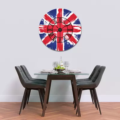 Glass Clock With Skeleton Frame in Painted Union Jack - 90cm Wide