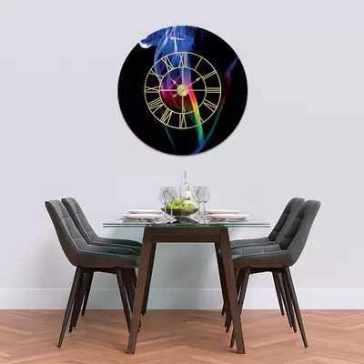Glass Clock With Skeleton Frame in Rainbow Smoke - 100cm Wide