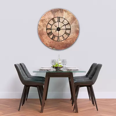 Glass Clock With Skeleton Frame in Rustic Copper - 100cm Wide