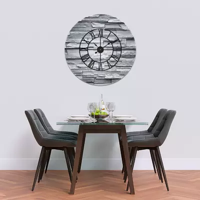 Glass Clock With Skeleton Frame in Stone Wall - 50cm Wide