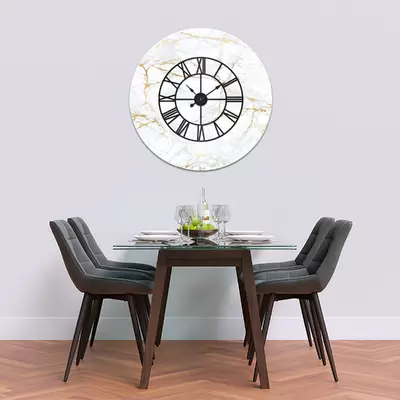 Glass Clock With Skeleton Frame in White Gold Veins - 90cm Wide