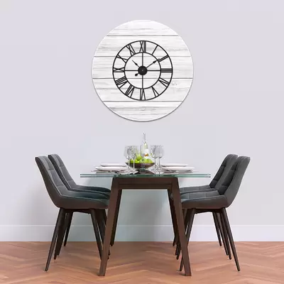 Glass Clock With Skeleton Frame in White Wood - 70cm Wide