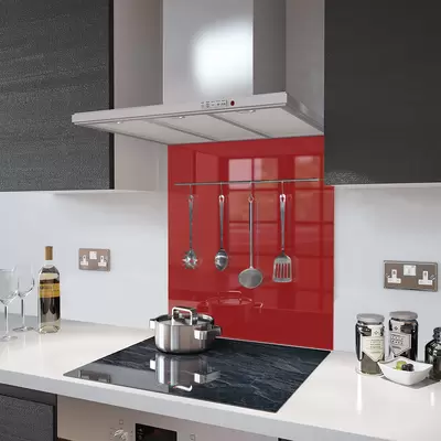 Deep Red with Utensil Rail - Glass Splashback - 100cm Wide x 75cm High
