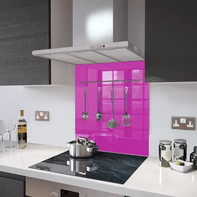 Fuchsia Pink with Utensil Rail - Glass Splashback - 70cm Wide x 75cm High