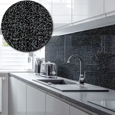 Sparkle Acrylic Splashback - Painted in Black - 5mm - 600mm by 750mm