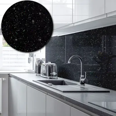 Acrylic Splashback Glitter - Painted In Black - 3mm sample
