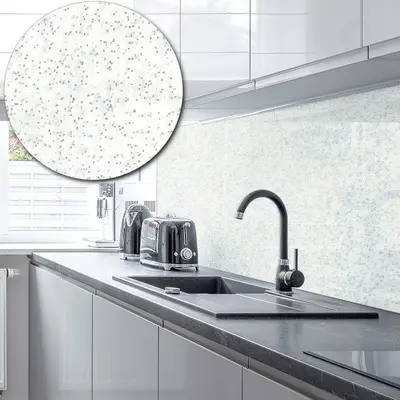 Acrylic Splashback Glitter - Painted In High Gloss White - 3mm sample