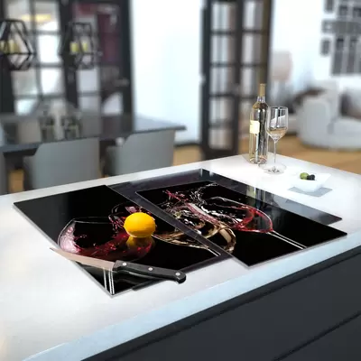 Glass Hob Cover / Chopping Board in 3 Glasses Of Wine - 60cm Wide x 52cm High