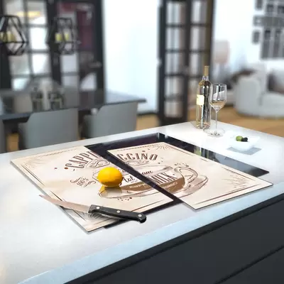 Glass Hob Cover / Chopping Board in Cappuccino Coffee Retro - 60cm Wide x 52cm High