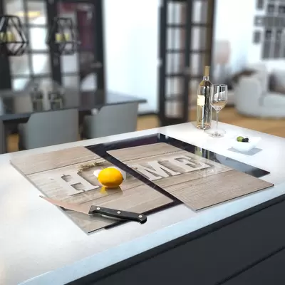 Glass Hob Cover / Chopping Board in Home And White Heart - 60cm Wide x 52cm High
