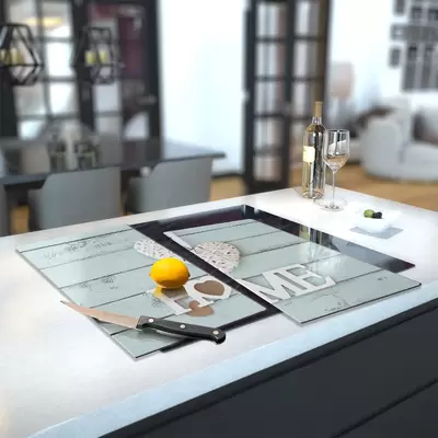 Glass Hob Cover / Chopping Board in Home Is Where The Heart Is - 60cm Wide x 52cm High