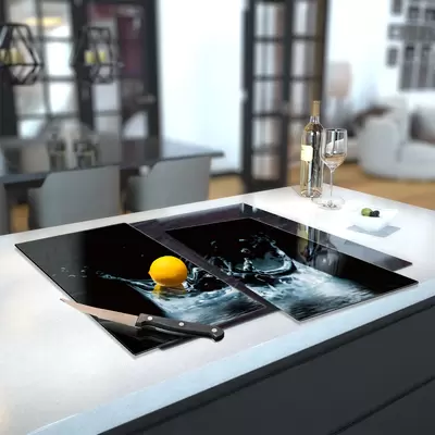 Glass Hob Cover / Chopping Board in Lake Splash - 60cm Wide x 52cm High