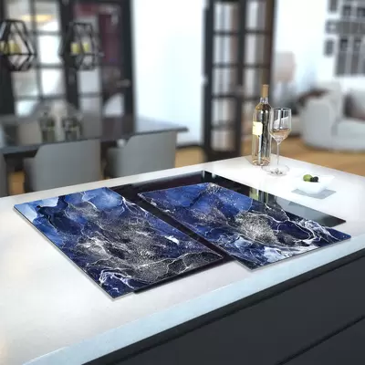 Glass Hob Cover / Chopping Board in Liquid Galaxy - 60cm Wide x 52cm High
