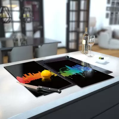 Glass Hob Cover / Chopping Board in London Fusion on Black - 60cm Wide x 52cm High