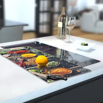 Glass Hob Cover / Chopping Board in Asian Spice - 30cm Wide x 52cm High