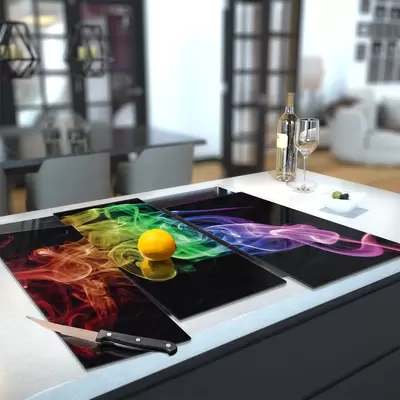 Glass Hob Cover / Chopping Board in Black Rainbow Smoke - 90cm Wide x 52cm High