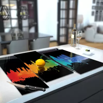 Glass Hob Cover / Chopping Board in London Fusion on Black - 90cm Wide x 52cm High