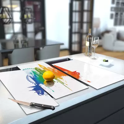 Glass Hob Cover / Chopping Board in 'Pride' London on White - 90cm Wide x 52cm High