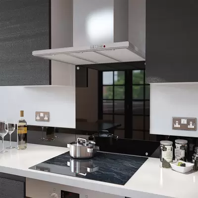 Black - Kitchen Glass Splashback With Fixing Holes - 60cm Wide x 75cm High
