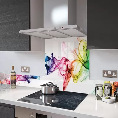 Digital Print Glass Upstand Rainbow Smoke on White 100cm Wide x 14cm High
