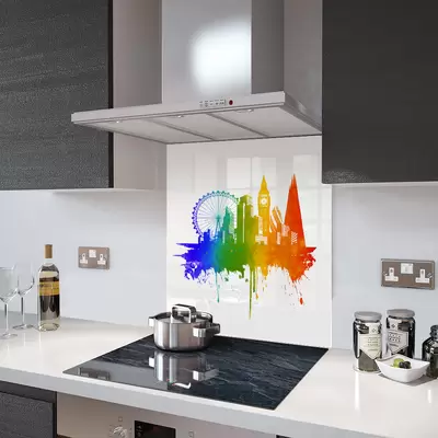 'Pride' London on White - Kitchen Glass Splashback - 90cm Wide x 40cm High