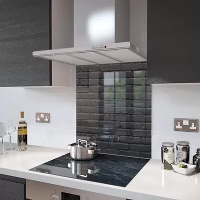 Black Brick - Kitchen Glass Splashback - 90cm Wide x 40cm High