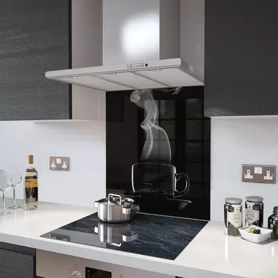 Black Coffee Cup - Kitchen Glass Splashback - 90cm Wide x 40cm High