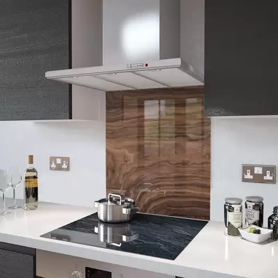 Glass Splashback With Fixing Holes in Black Walnut - 60cm Wide x 100cm High