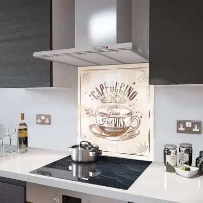 Cappuccino Coffee Retro - Kitchen Glass Splashback - 90cm Wide x 40cm High