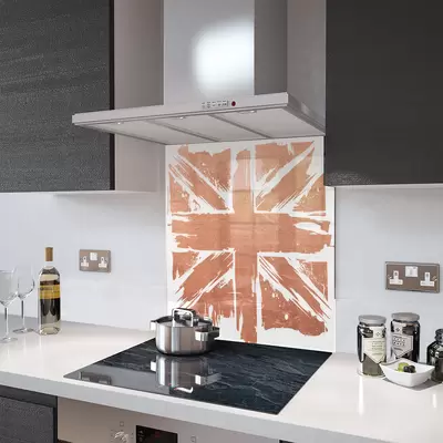 Glass Splashback With Fixing Holes in Copper Painted Union Jack - 60cm Wide x 100cm High