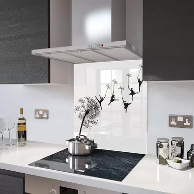 Dandelion Ballerinas On White - Kitchen Glass Splashback - 90cm Wide x 40cm High