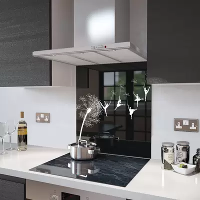 Glass Splashback With Fixing Holes in Dandelion Ballet - 60cm Wide x 100cm High