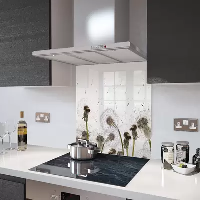 Glass Splashback With Fixing Holes in Dandelion Clocks - 60cm Wide x 100cm High